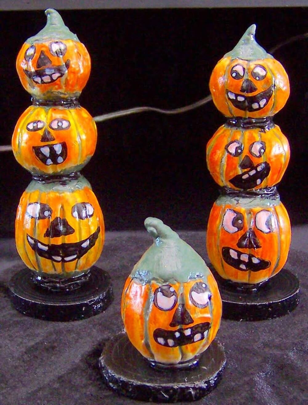 OOAK Artisinal Hand-Painted Halloween Pumpkin Stack Set (3 Pieces)